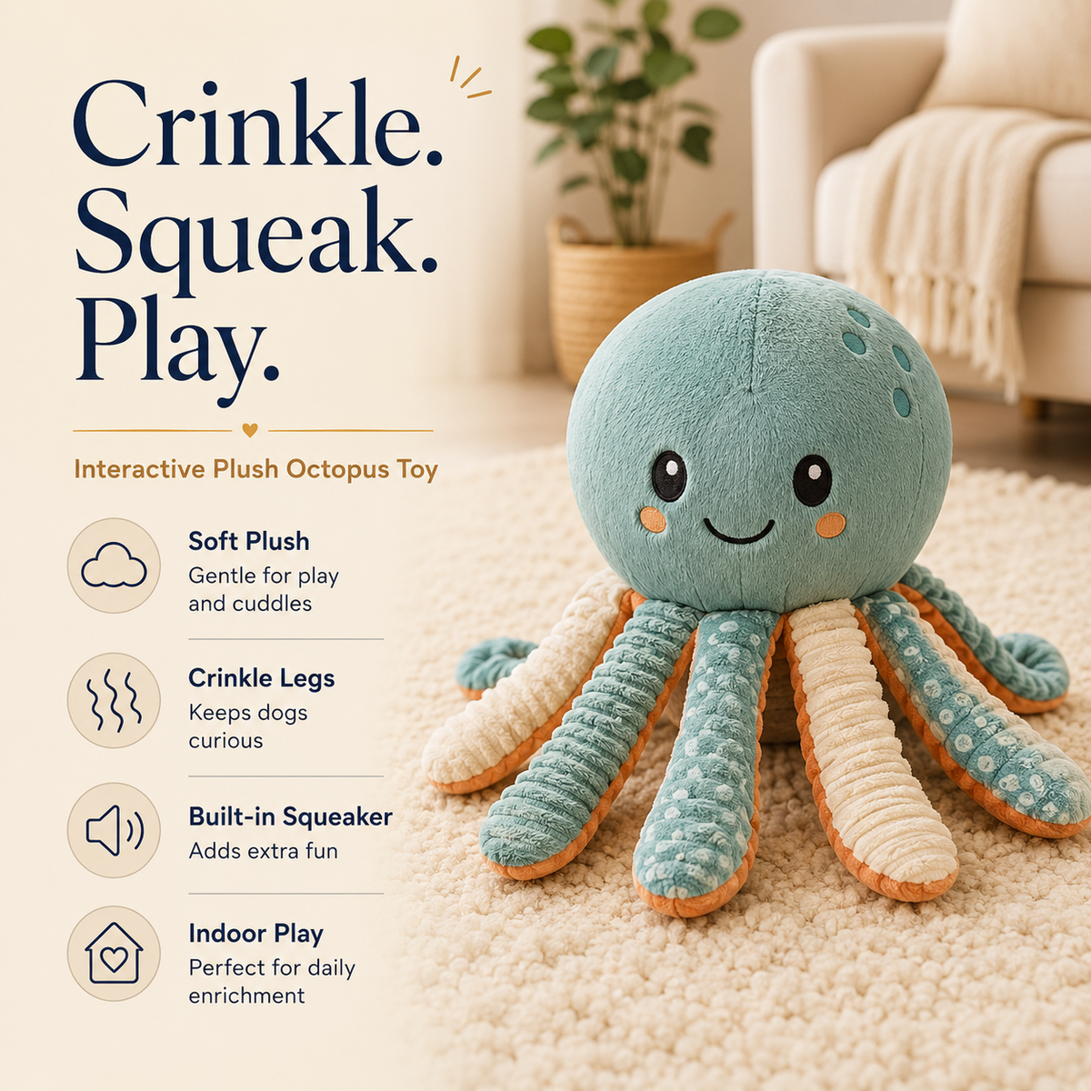 Clacyro® Interactive Plush Octopus Toy