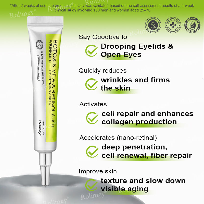 🧑‍⚕️ Rolimey® Botox-Like Peptides + Vita-A Retinol Shot – Wrinkle-Lift Tightening Cream - Last Day Promotion 50% OFF