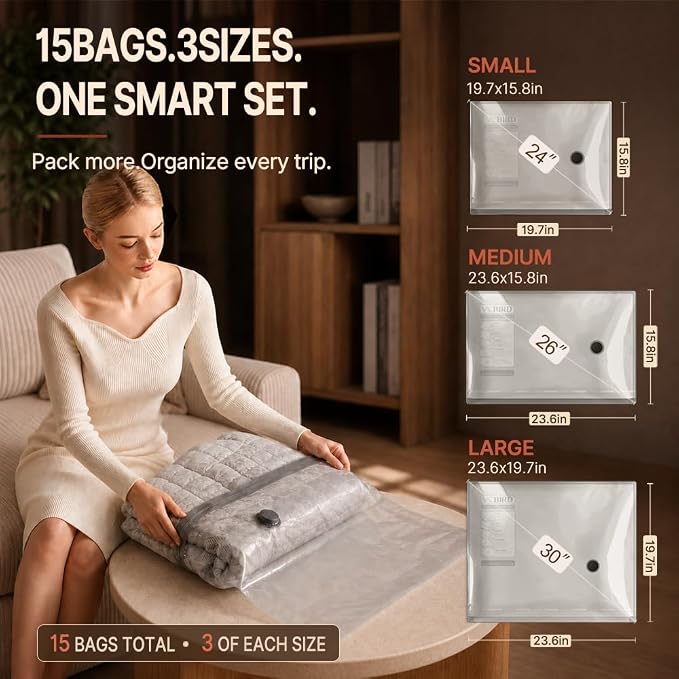 Clacyro SpaceSave™ Cordless Travel Vacuum Bag Set