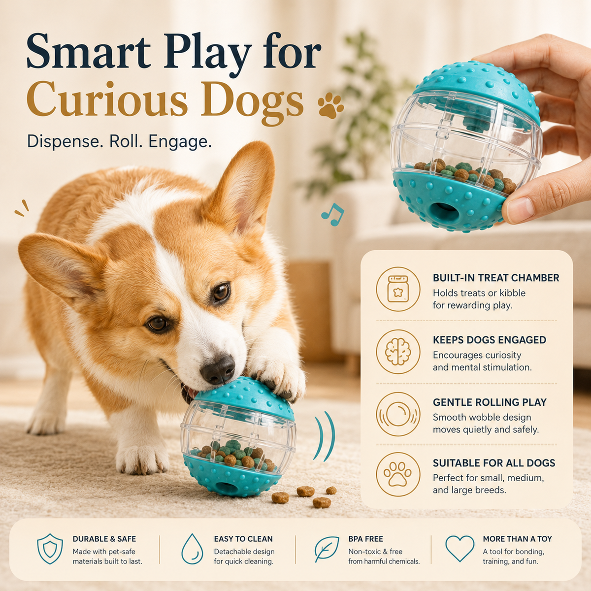 Clacyro® Interactive Treat Dispensing Dog Ball