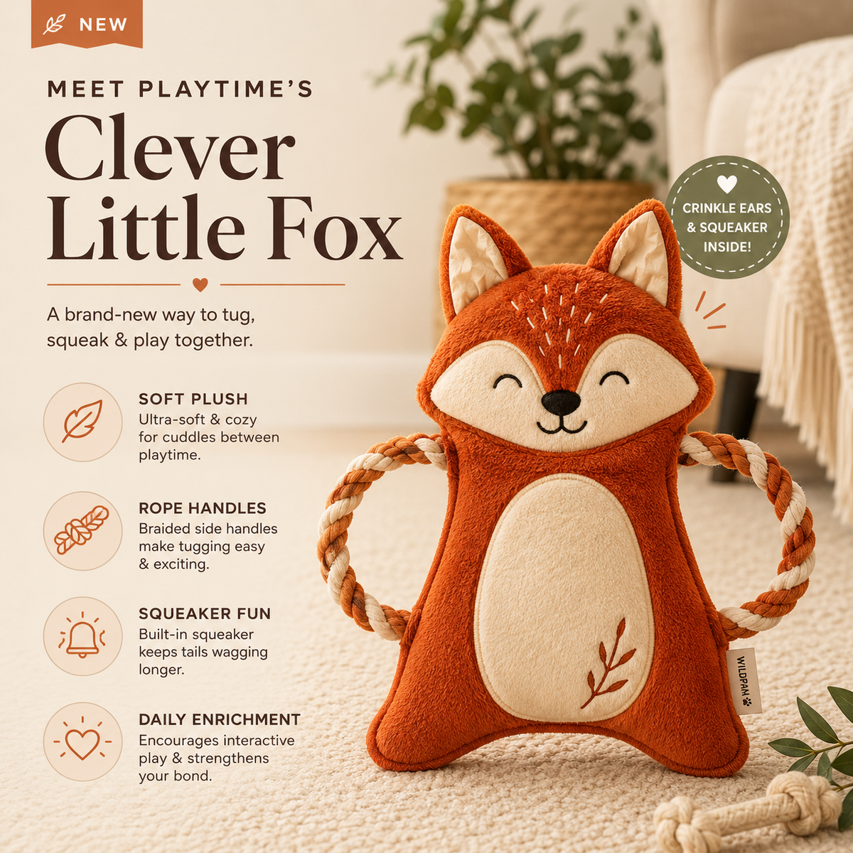 Clacyro® Squeaky Fox Dog Toy