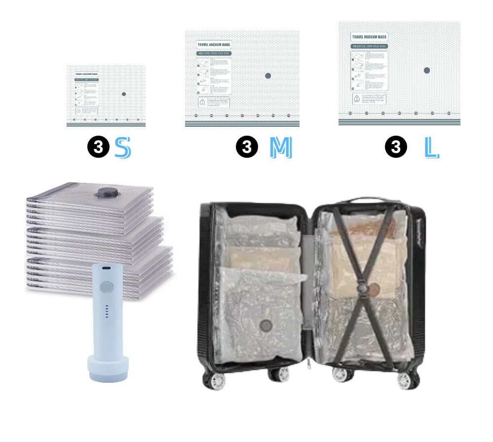 Clacyro SpaceSave™ Cordless Travel Vacuum Bag Set