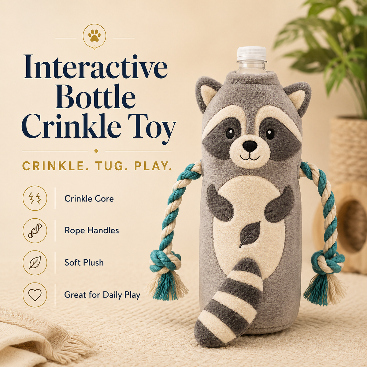 Clacyro® Raccoon Bottle Crinkle Toy